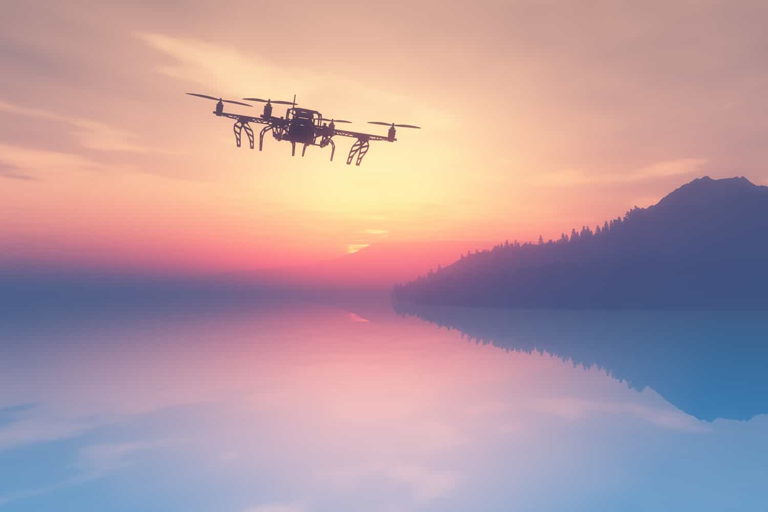 Drone Flying Above Water